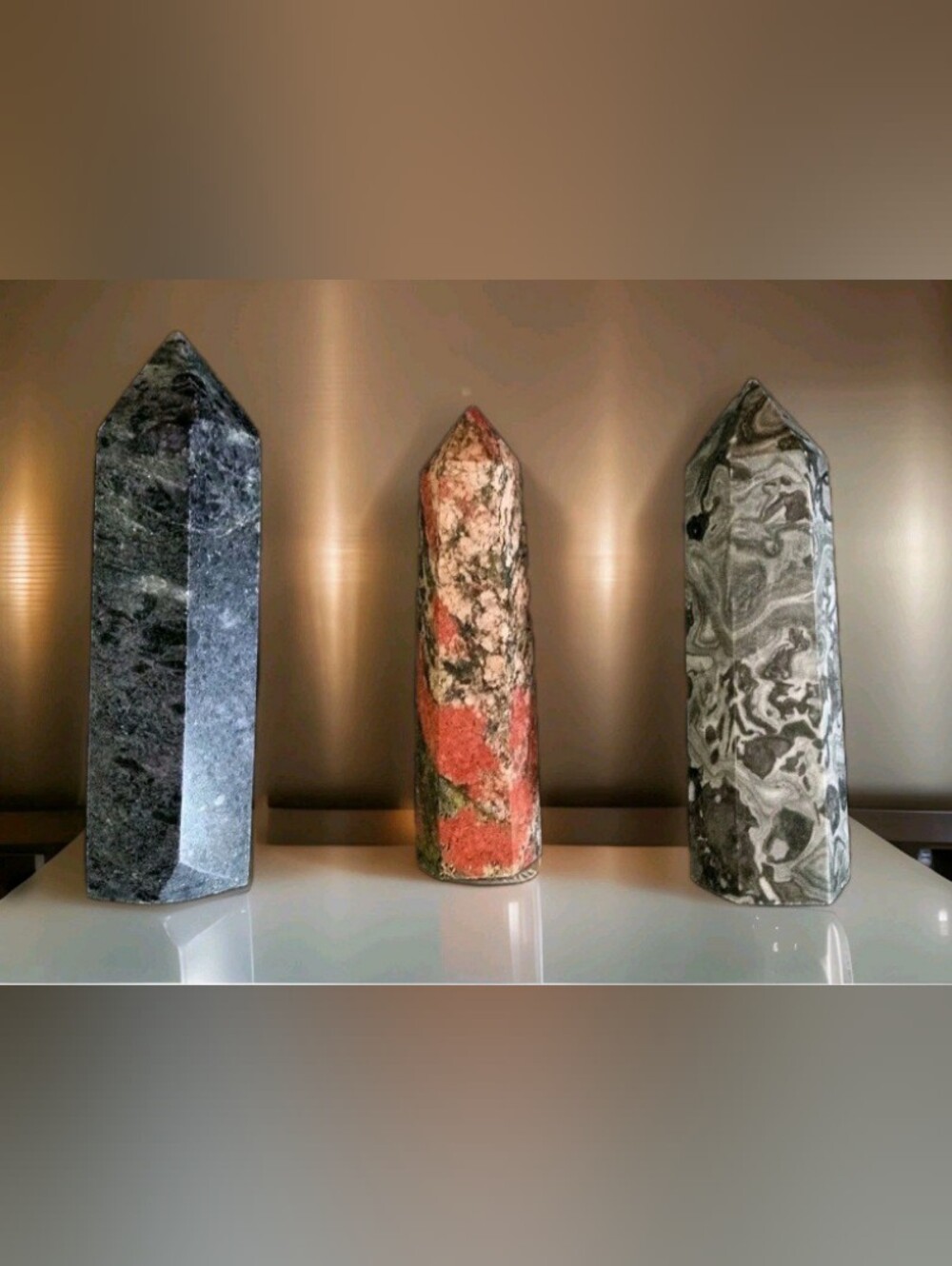 Set of 3 Crystal Tower Obelisk Stone Healing Stone Boho Hippy Craft Decor 236.3g